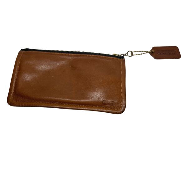 Vintage Coach Tan Leather Skinny Case Style 7170 Top Zip Lined 1990s - Picture 1 of 5